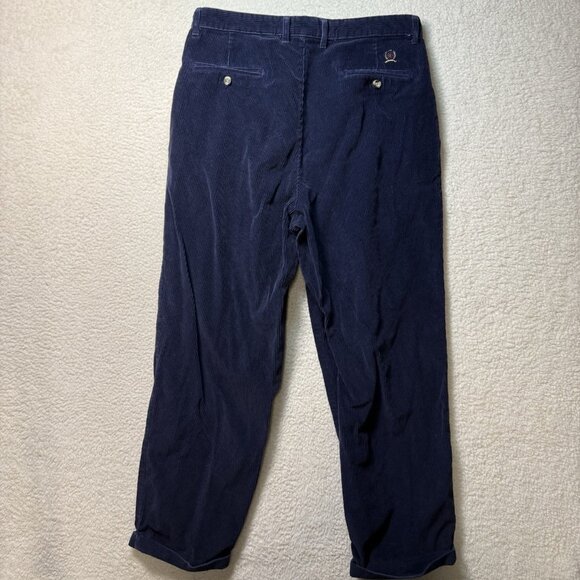 Tommy Hilfiger Corduroy Pants Mens 35x30 Dark Blue Vintage Y2K Pleated Cuffed - Picture 4 of 7